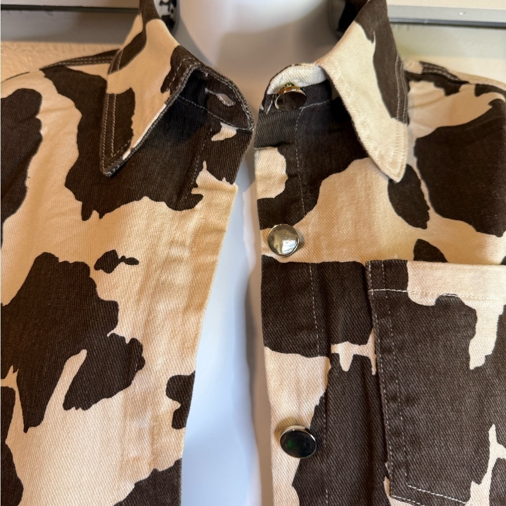 Boutique Cris Cris Brown & Cream Cow Print Jean Jacket New Medium - Picture 5 of 11